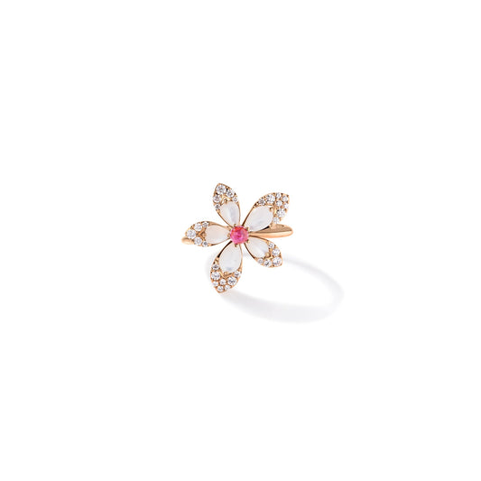 Roberto Coin Tiare' Flower Ring Pavé Diamond, Mother of Pearl, Rubellite in 18K rose gold