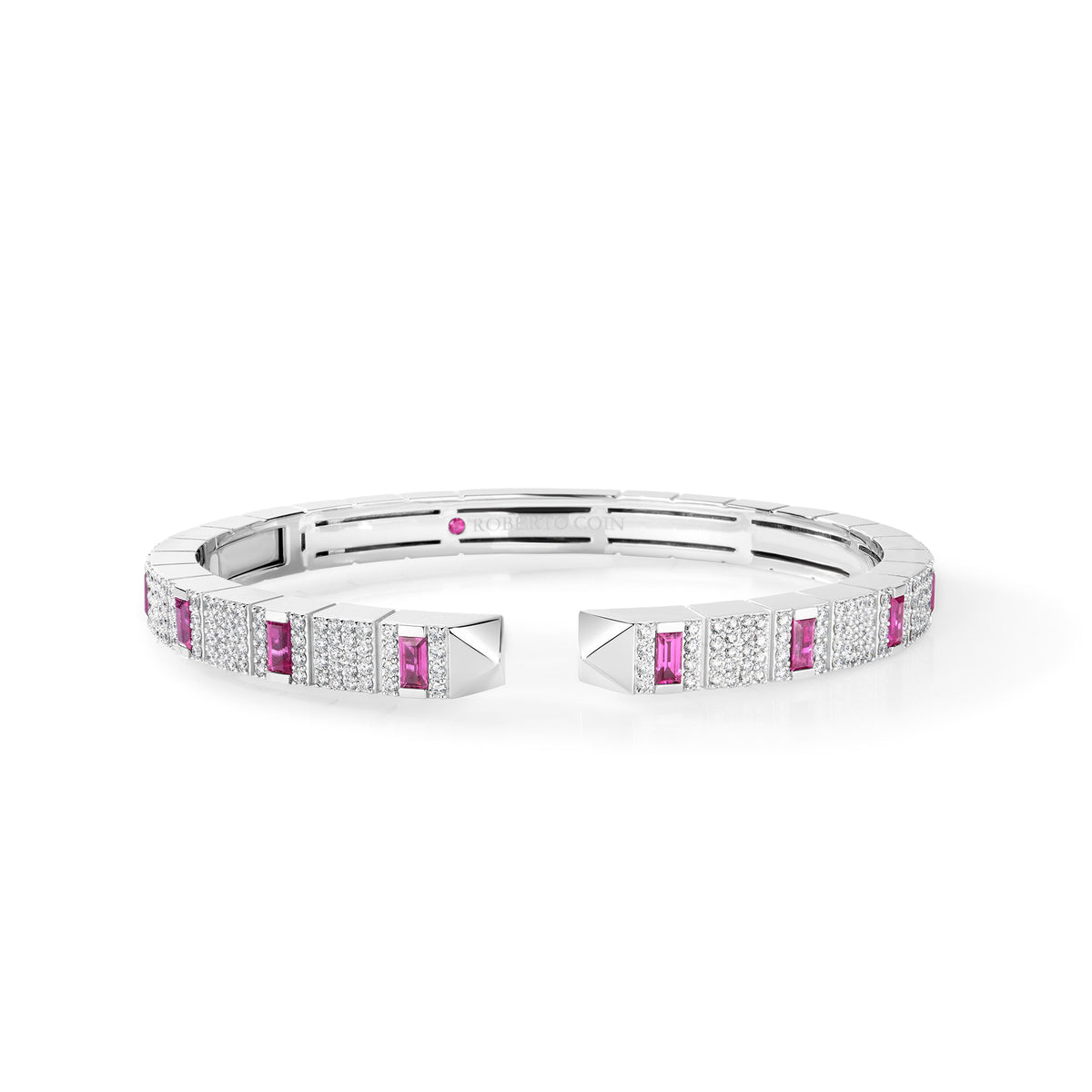 Roberto Coin Obelisco Mixed Cut Cuff Bangle with ruby and diamond in 18K white gold