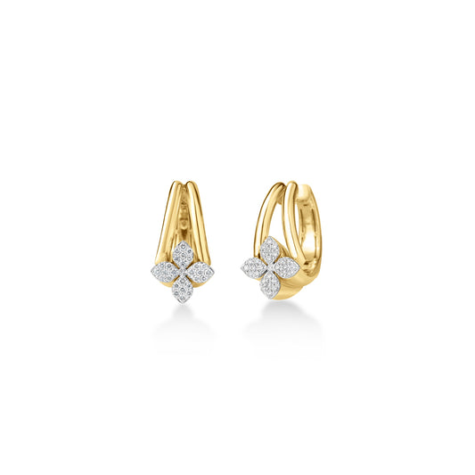 Roberto Coin Love in Verona Flower Multi Band Hoop Earrings Pavé Diamond in 18K yellow gold