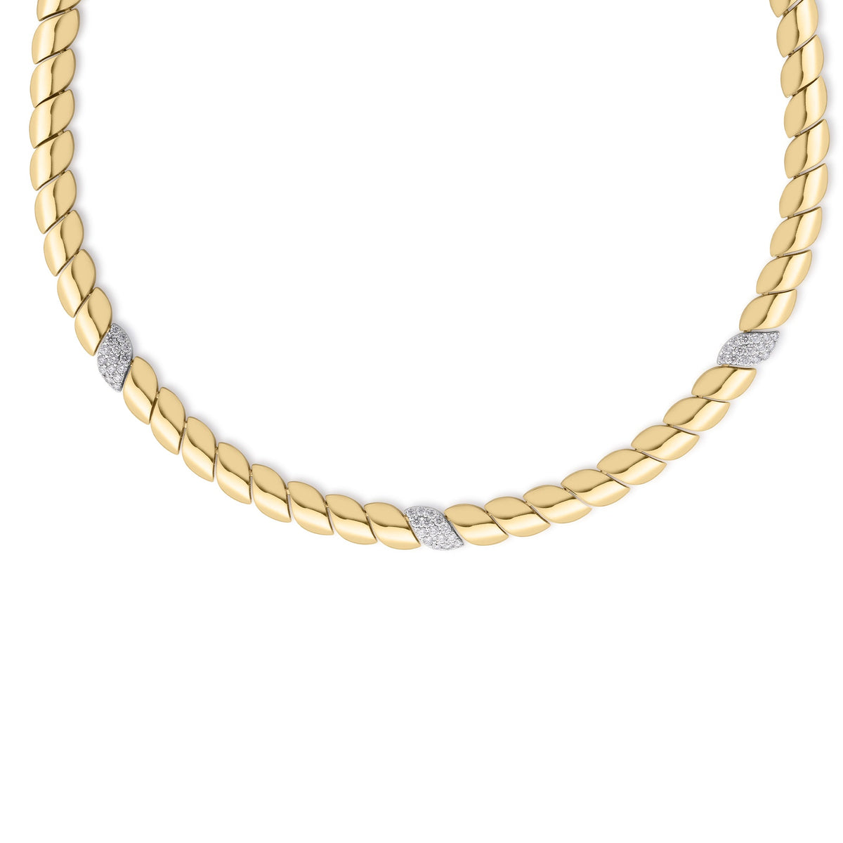Roberto Coin San Marco Three Station Classic Collar Necklace Diamond in 18K yellow gold
