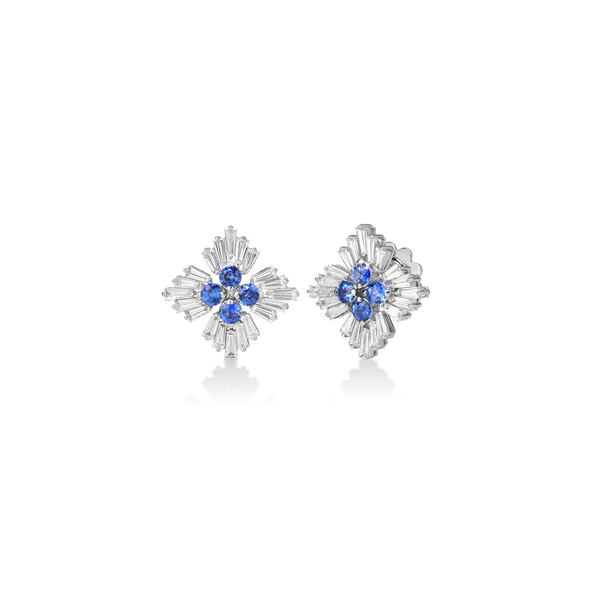 Roberto Coin Diamond Princess Luce Flower Stud Earrings with blue sapphire and diamond in 18K white gold