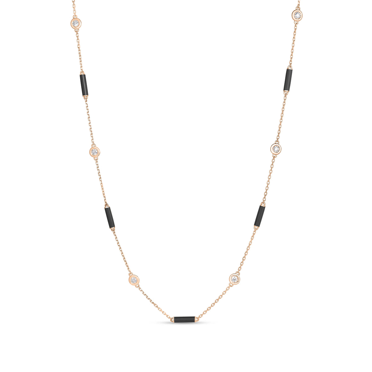 Roberto Coin Diamonds by the Inch Bar and Bezel Station Necklace Diamond, Ceramic Enamel Length 18 inches in 18K rose gold