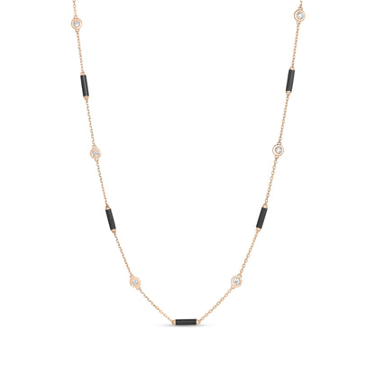 Roberto Coin Diamonds by the Inch Bar and Bezel Station Necklace Diamond, Ceramic Enamel Length 18 inches in 18K rose gold