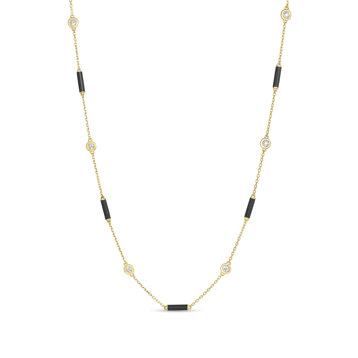 Roberto Coin Diamonds by the Inch Bar and Bezel Station Necklace Diamond, Ceramic Enamel Length 36 inches in 18K yellow gold