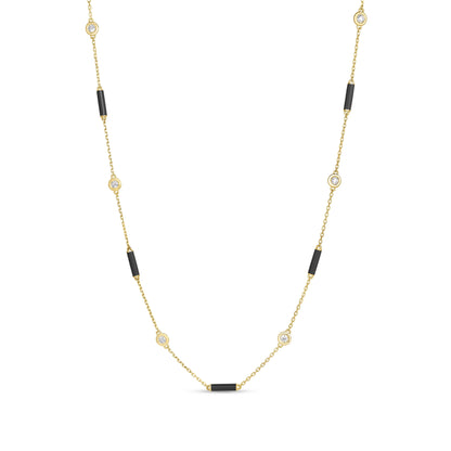 Roberto Coin Diamonds by the Inch Bar and Bezel Station Necklace Diamond, Ceramic Enamel Length 36 inches in 18K yellow gold