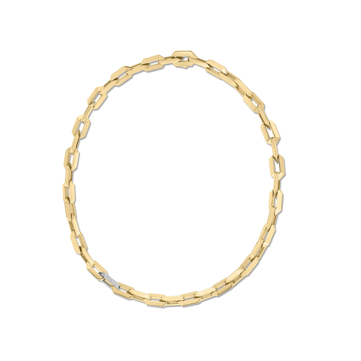 Roberto Coin Designer Gold Knife Edge Link Chain Necklace Diamond in 18K yellow gold
