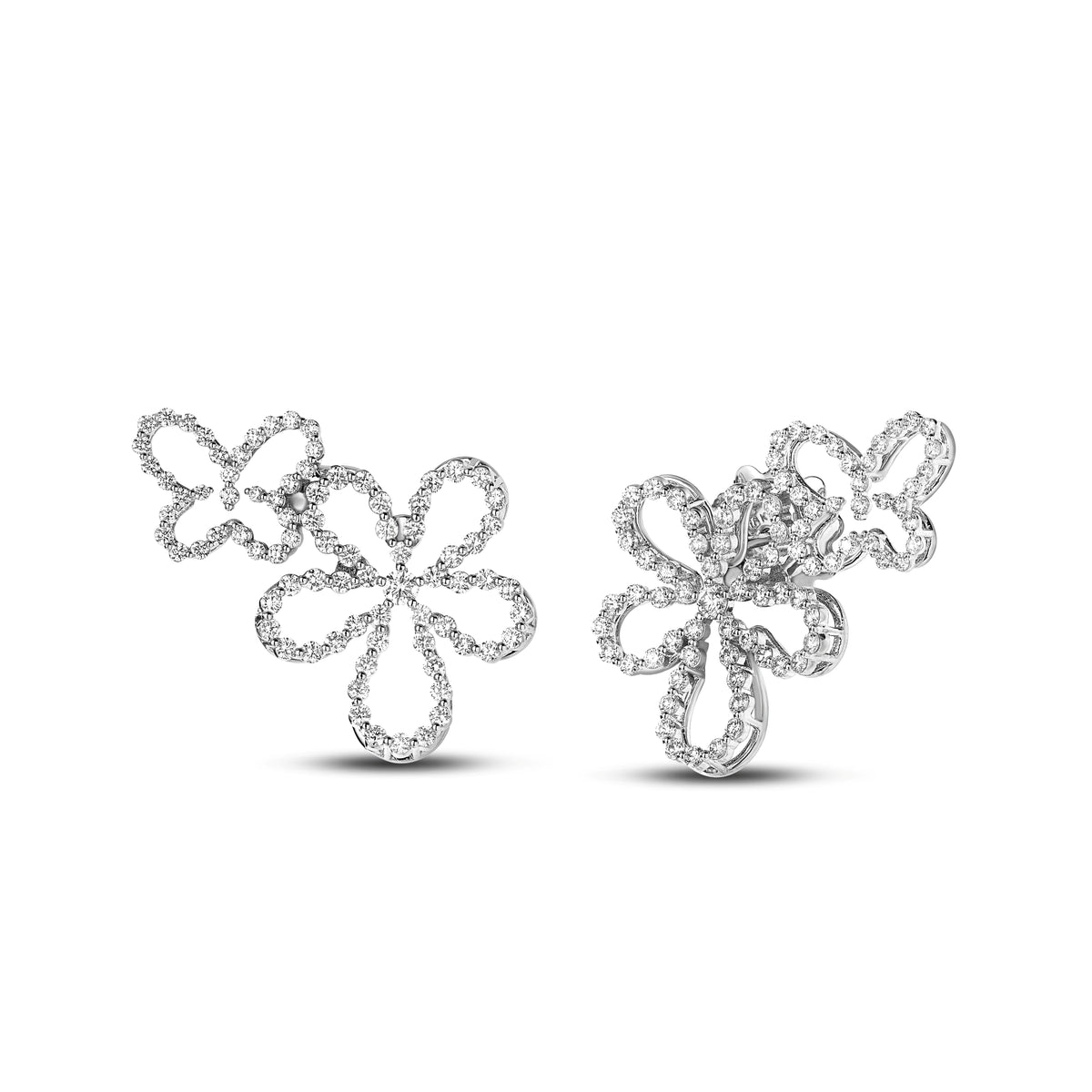 Roberto Coin Jasmine Butterfly and Flower Outline Stud Earrings Pavé Diamond in 18K white gold