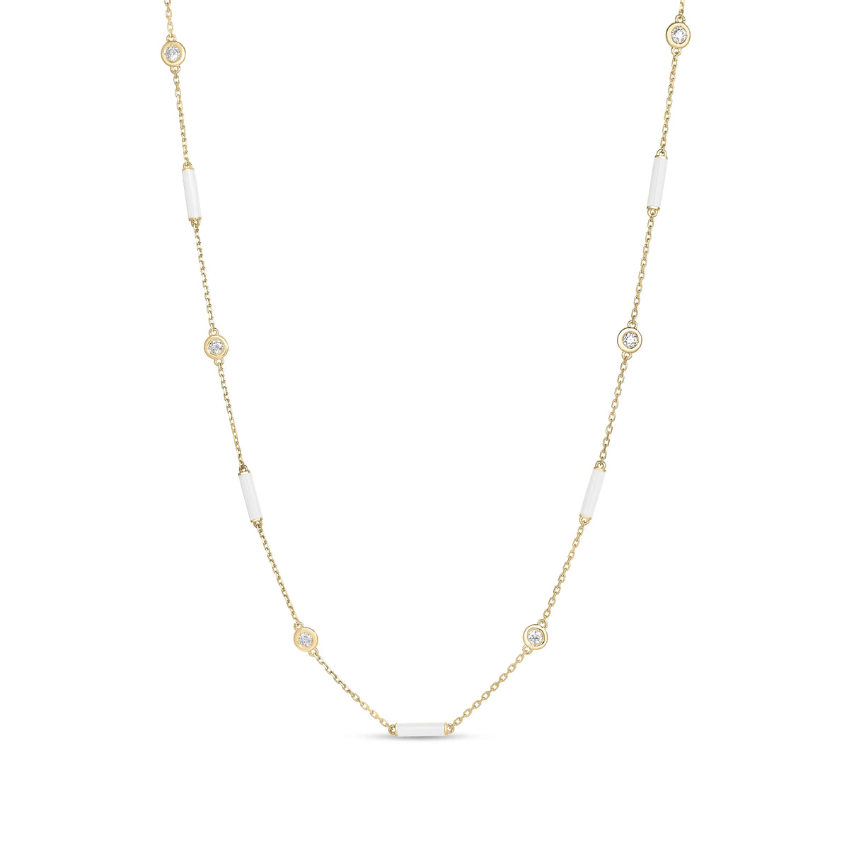 Roberto Coin Diamonds by the Inch Bar and Bezel Station Necklace Diamond, Ceramic Enamel Length 36 inches in 18K yellow gold