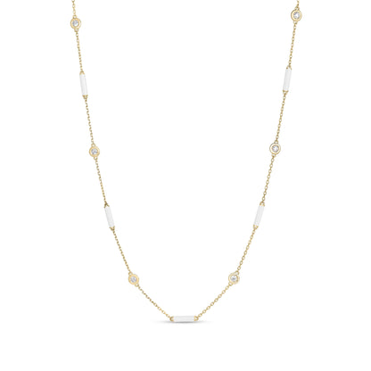 Roberto Coin Diamonds by the Inch Bar and Bezel Station Necklace Diamond, Ceramic Enamel Length 36 inches in 18K yellow gold
