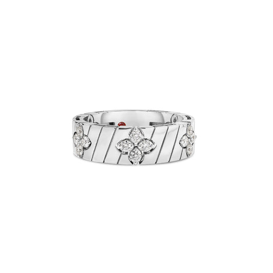 Roberto Coin Love in Verona Wide Classic Ring Diamond, Ridged in 18K white gold