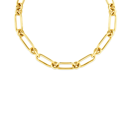 Designer Gold Oval And Round Link 18 Inch Necklace