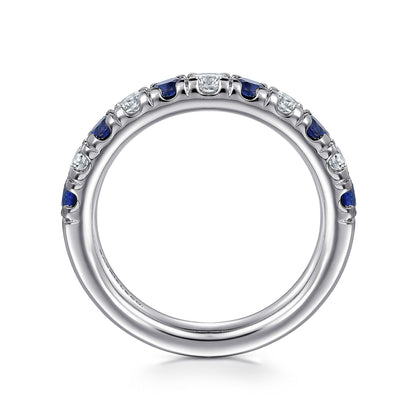 14K White Gold 11 Stone Diamond and Sapphire Anniversary Band