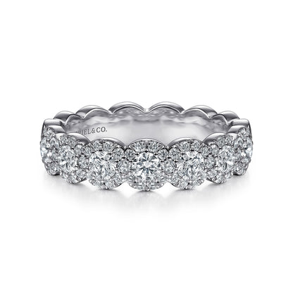 14K White Gold Round Diamond Halo Anniversary Band