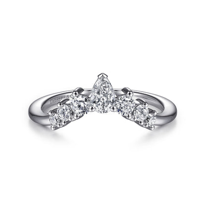 14K White Gold Curved Pear Shape and Round Diamond Anniversary Band