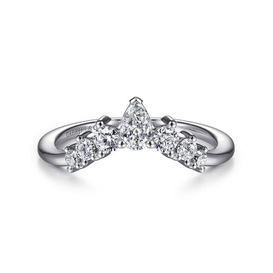 14K White Gold Curved Pear Shape and Round Diamond Anniversary Band
