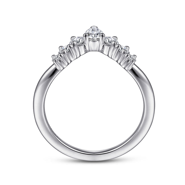 14K White Gold Curved Pear Shape and Round Diamond Anniversary Band