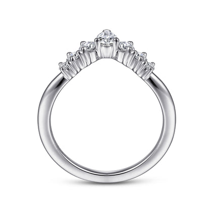 14K White Gold Curved Pear Shape and Round Diamond Anniversary Band
