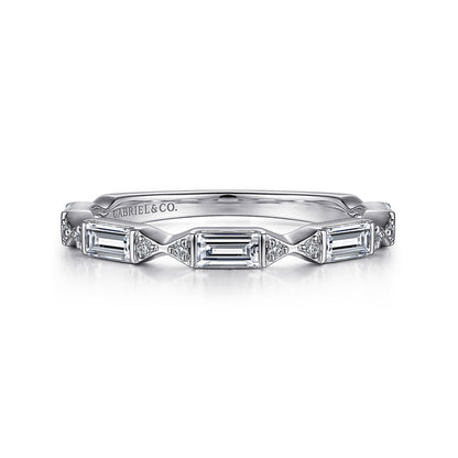 14K White Gold Channel Set Baguette and Round Diamond Anniversary Band