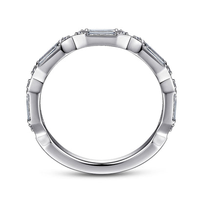 14K White Gold Channel Set Baguette and Round Diamond Anniversary Band