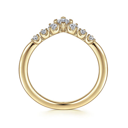 Curved 14K Yellow Gold Princess Cut and Round Diamond Anniversary Band