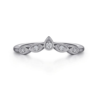 Vintage Inspired 14K White Gold Curved Gold Diamond Anniversary Band