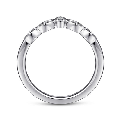 Vintage Inspired 14K White Gold Curved Gold Diamond Anniversary Band