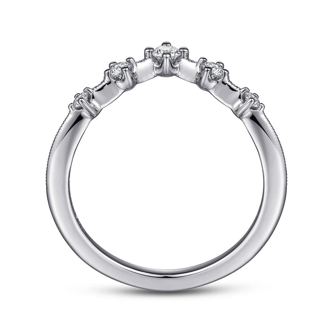 14K White Gold Curved Diamond Anniversary Band