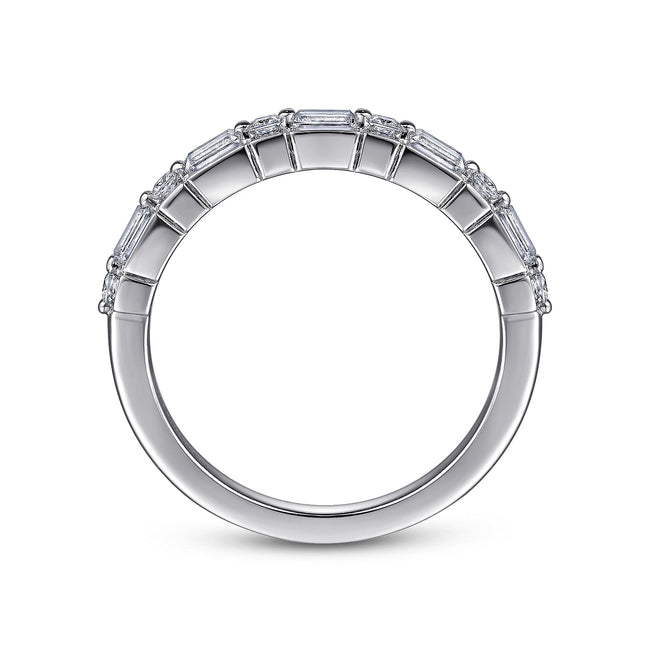 14K White Gold Baguette and Princess Cut Diamond Anniversary Band