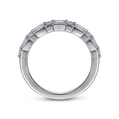 14K White Gold Baguette and Princess Cut Diamond Anniversary Band