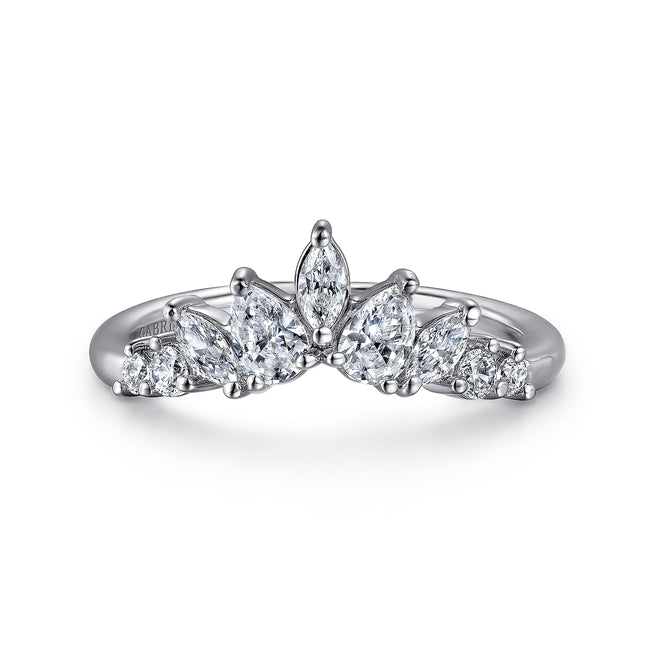 Curved-14K White Gold Round Pear Shaped and Marquise Diamond Anniversary Band