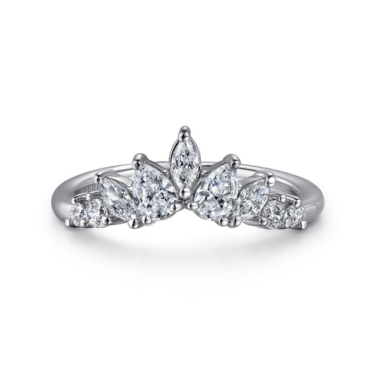 Curved-14K White Gold Round Pear Shaped and Marquise Diamond Anniversary Band