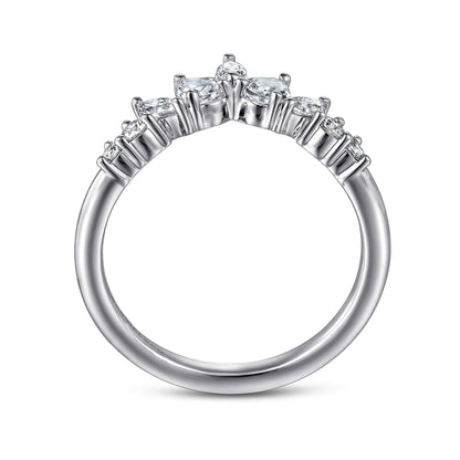 Curved-14K White Gold Round Pear Shaped and Marquise Diamond Anniversary Band