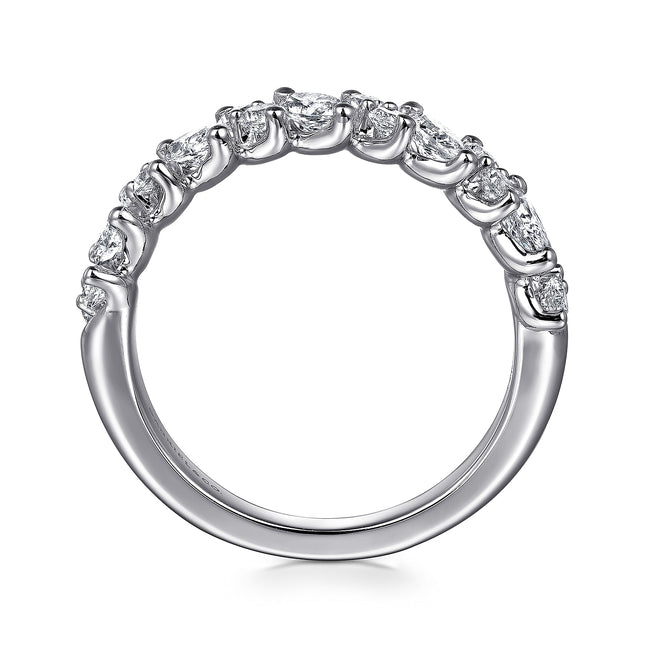 14K White Gold Prongs Marquise and Round Diamond Anniversary Band
