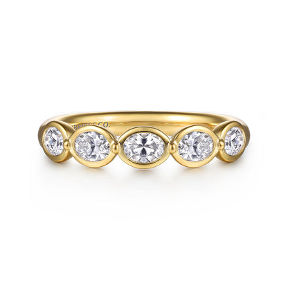 14K Yellow Gold Bezel Oval 5 Stone Diamond Anniversary Band