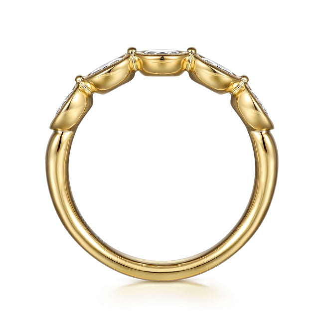 14K Yellow Gold Bezel Oval 5 Stone Diamond Anniversary Band