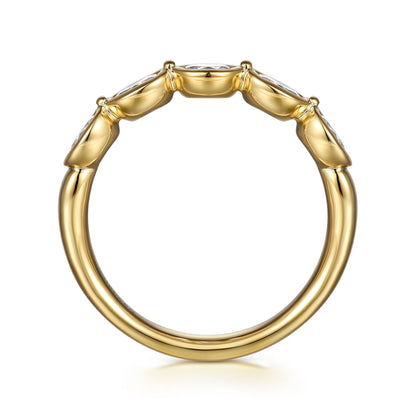 14K Yellow Gold Bezel Oval 5 Stone Diamond Anniversary Band