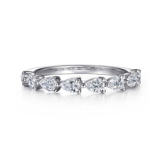 14K White Gold East West Prong Set Pear Shape Diamond Anniversary Band