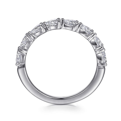 14K White Gold East West Prong Set Pear Shape Diamond Anniversary Band