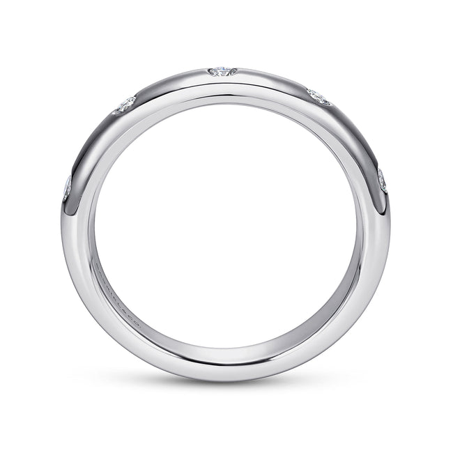14K White Gold Burnished Set Round 5 Stone Diamond Anniversary Band