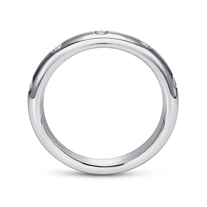 14K White Gold Burnished Set Round 5 Stone Diamond Anniversary Band