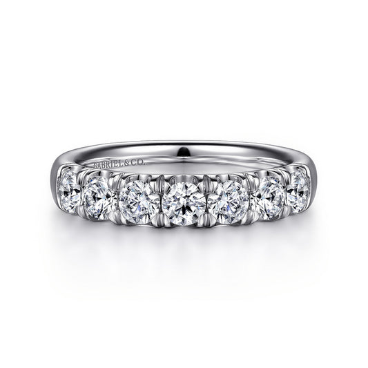 14K White Gold 7 Stone French Pavé Diamond Wedding Band