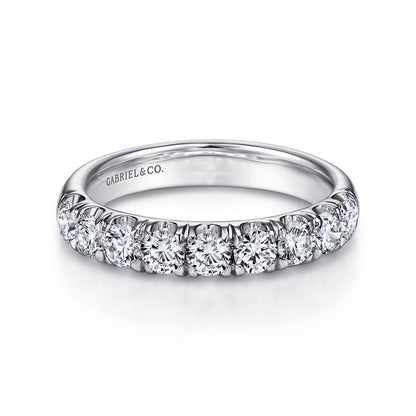 14K White Gold 9 Stone French Pavé Diamond Wedding Band