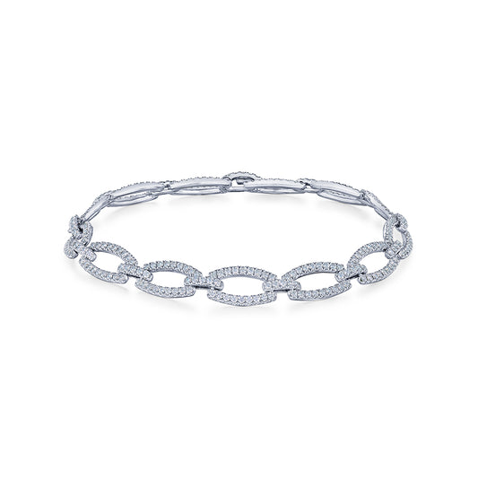 Oval Link Diamond Bracelet in 18K White Gold