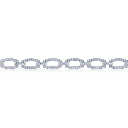 Oval Link Diamond Bracelet in 18K White Gold