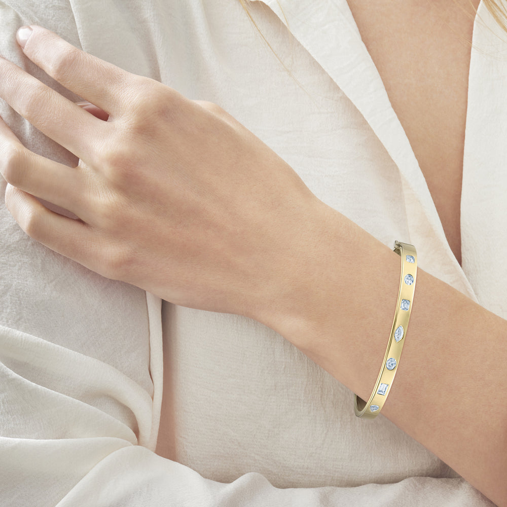 Kwiat Stackable Slim Bangle with Fancy Shape Diamonds in 18k Yellow Gold