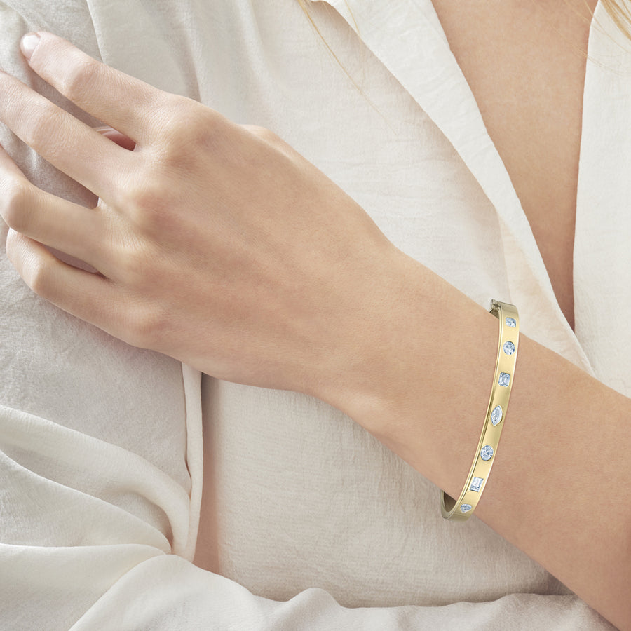 Kwiat Stackable Slim Bangle with Fancy Shape Diamonds in 18k Yellow Gold