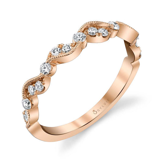 Sylvie Unique Rose Gold Stackable Wedding Band - Nathalie