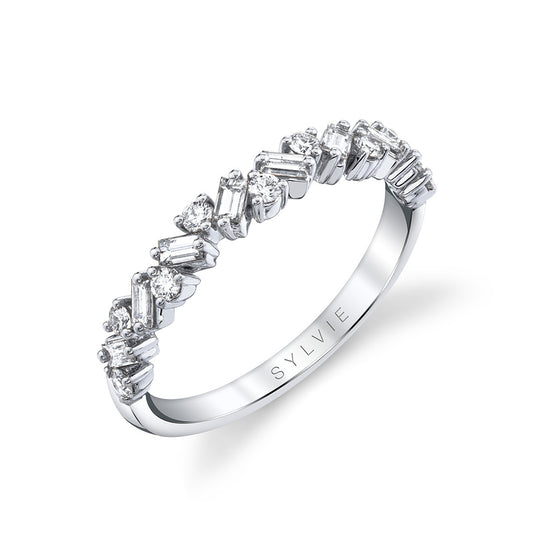 Sylvie Slanted Baguette and Round Diamond Wedding Band