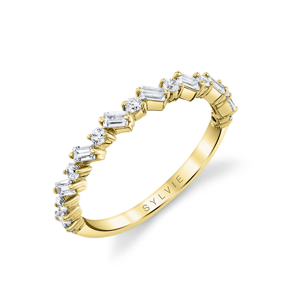 Sylvie Baguette and Round Slanted Diamond Wedding Band