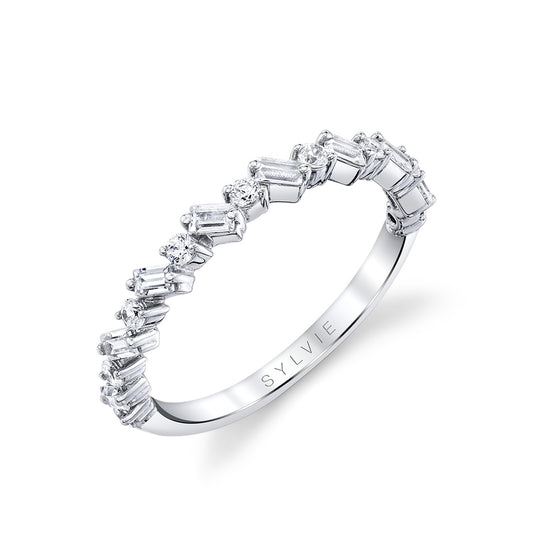 Sylvie Baguette and Round Slanted Diamond Wedding Band